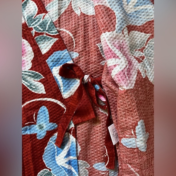 Vintage Brick Red Floral Kimono Jacket M/L 100% Cotton - Picture 11 of 15